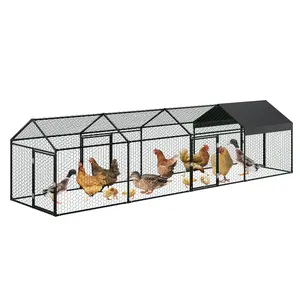 Large Metal Chicken Coop, Walk-In Chicken Run with Waterproof and Anti-UV Cover, Heavy Duty Chicken Run with 4 Doors, Outdoor Poultry Cage for Ducks, Rabbits and Small Pets
