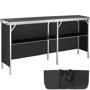 VEVOR Extra Long Folding Portable Bar Table - Tradeshow Podium Table for Indoor, Outdoor, Party, Picnic, Exhibition, Includes Carrying Case, Storage Shelf and  Black Skirt, 77.95" x 15.16" x 34.65"