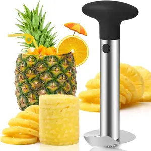 Pineapple Corer and Slicer Tool -  Pineapple  with Serrated Tips - Easy to Use and Clean - Stainless Steel Core Remover for Pineapple - Core Fruits with Ease(Black)