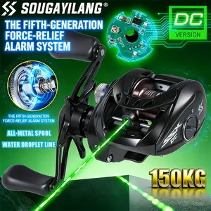 Sougayilang DC series intelligent baitcasting reel features a fifth-generation vibration alarm system, a high gear ratio of 7.2, 4+1 stainless steel ball bearings, a lightweight aluminum spool, and a multi-mode intelligent shift brake.