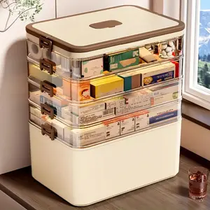 5/4-floors Large Capacity Multi-Layer Durable Portable Medicine Organizer with Handle, Transparent Waterproof Storage Box for Home and Office Essentials, Multipurpose Rectangle Plastic Container for Medication and Supplies Organization Organizer Box