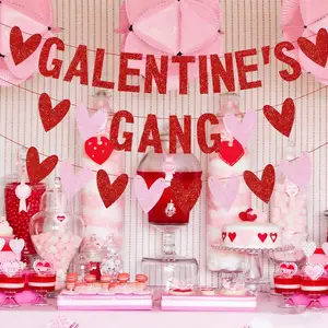 1pc Valentine's Day Galentines Gang Flag display Valentine's Day Best Friend Day Latte Art glitter Party decoration Letter Banner Party decoration Party Decorations Banners