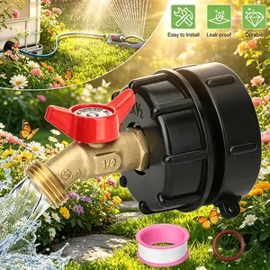IBC Tote Tank Adapter for 275-330 Gallon Tank, 2.44 Inch Fine Thread, 1/2" NPT Male to 3/4" GHT Male Fitting, Garden Hose Quick Connector