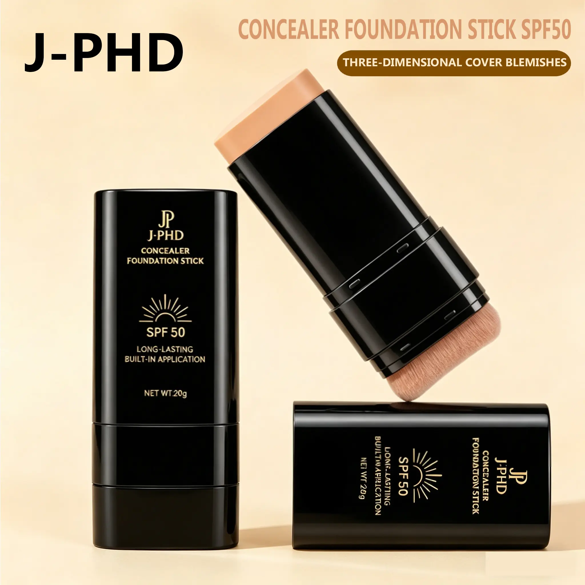 Foundation Stick,2 in 1 Dual-Ended Long-Lasting & Waterproof Concealer Korean Foundation Contour Sticks,Contouring Foundation with Brush,Full Coverage Matte Finish for Face Makeup
