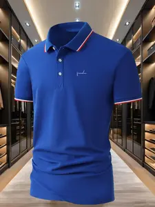 Men's Plus Size Business Polo Shirt, Loose Comfortable Breathable Fabric, Colorblock Collar Short Sleeve, Casual Design Casual Summer Outdoor Sportwear, Menswear Top, Polo Tees