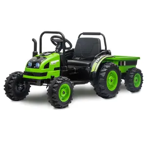 Kids Ride On Tractor with Trailer,12V Battery Powered Electric Tractor with Remote Control, Music, USB, Led Lights,Audio,Safety Belt,35W Dual Motors,Unload Button,Green