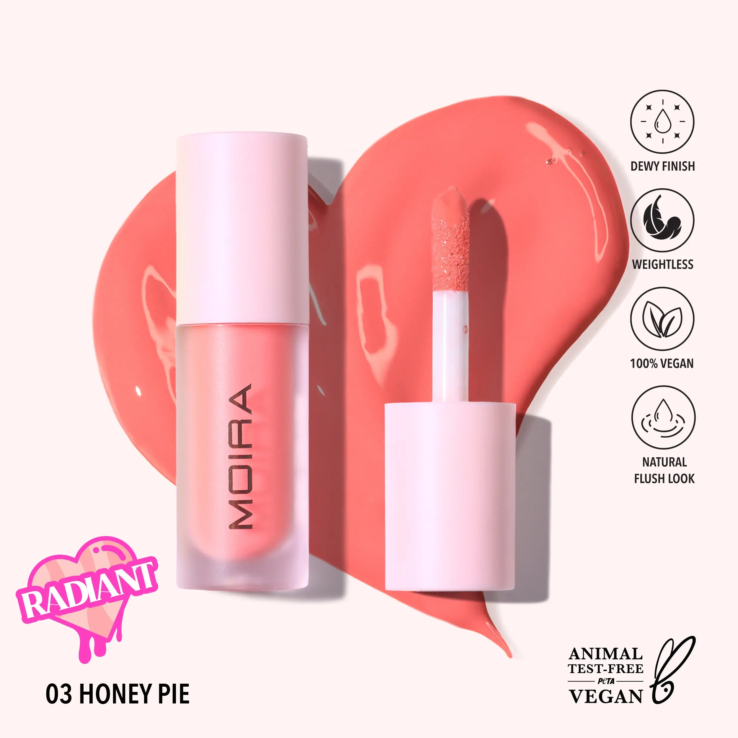 MOIRA | Love Steady Liquid Blush (003, Honey Pie) | Soft Glow Liquid Blush Color