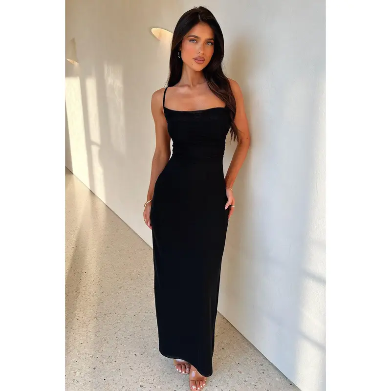 Nadine Lace-Up Back Maxi Dress - Black