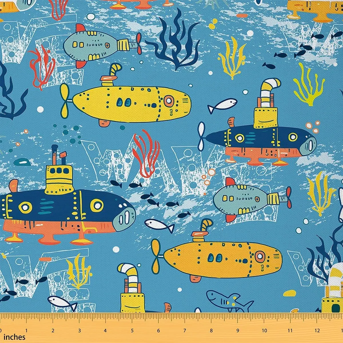 Sailboat Fabric by The Yard,1 Yard,Ocean Creature Submarine Decorative Waterproof Outdoor Fabric,Marine Animals Upholstery Fabric, Marine Themed, Nautical Design