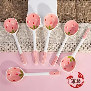 4/8-Piece Strawberry Cartoon Ceramic Spoon Set - Cute Kitchen Tableware for Coffee, Tea, Yogurt, Ice Cream & Desserts