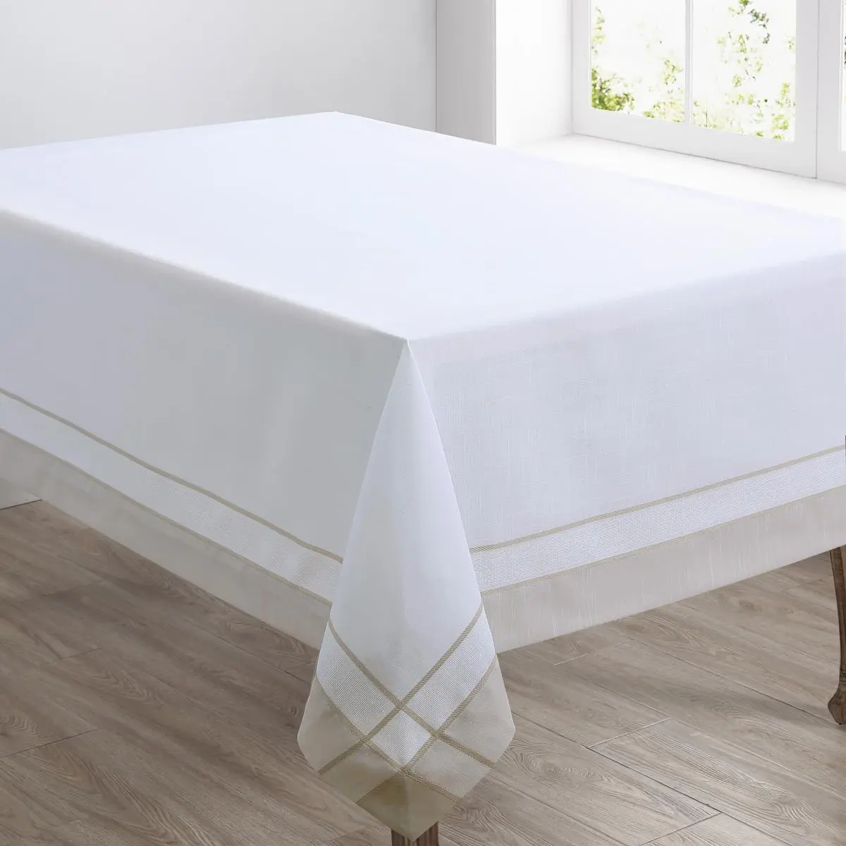 Saro 351.N5472B 54 x 72 in. Banded Border Oblong Tablecloth, Natural
