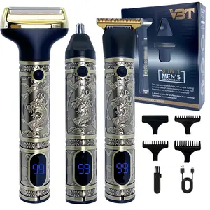 Professional Barber's Grooming Kit, 1 Set Rechargeable Hair Trimmer and Beard Clipper for Men with Precise T-Blade, LCD Screen and USB Charging
