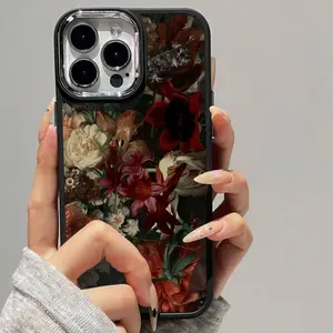 Vintage Floral Soft Silicone Phone Case, Waterproof Anti-Drop Design, Compatible with Multiple iPhone Models, Stylish Protective Cover