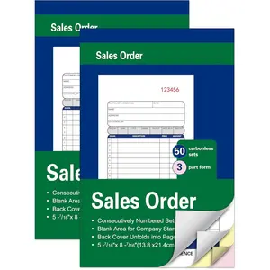 2 Pack Sales Order Books, 50 Sets, 5-7/16 x 8-7/16 Inches, 3-Part Carbonless Copies of Receipt Books, White/Canary/Pink