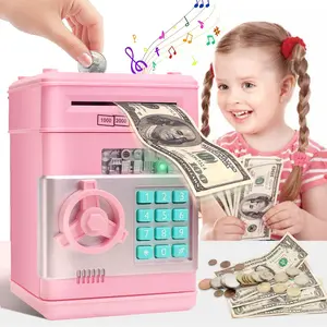 Pink Piggy Bank for Kids with Password Code Lock and Auto Grab Bill Slot, Real Money Cash Coin Can Saving Box Electronic Money Safe Bank, Christmas Gift for 4 7 8 9 10 11 Year Old Boys Girls