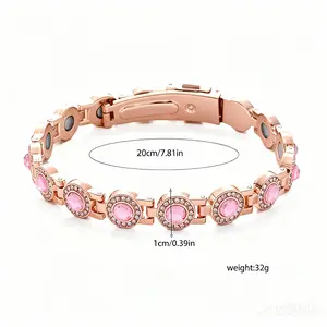 Fashionable and luxurious round single breasted magnetic bracelet |   Made of brushed copper material, adjustable wristband with built-in strong magnet and crystal inlaid elegant jewelry bracelet, symbolizing good luck and the perfect gift for loved ones