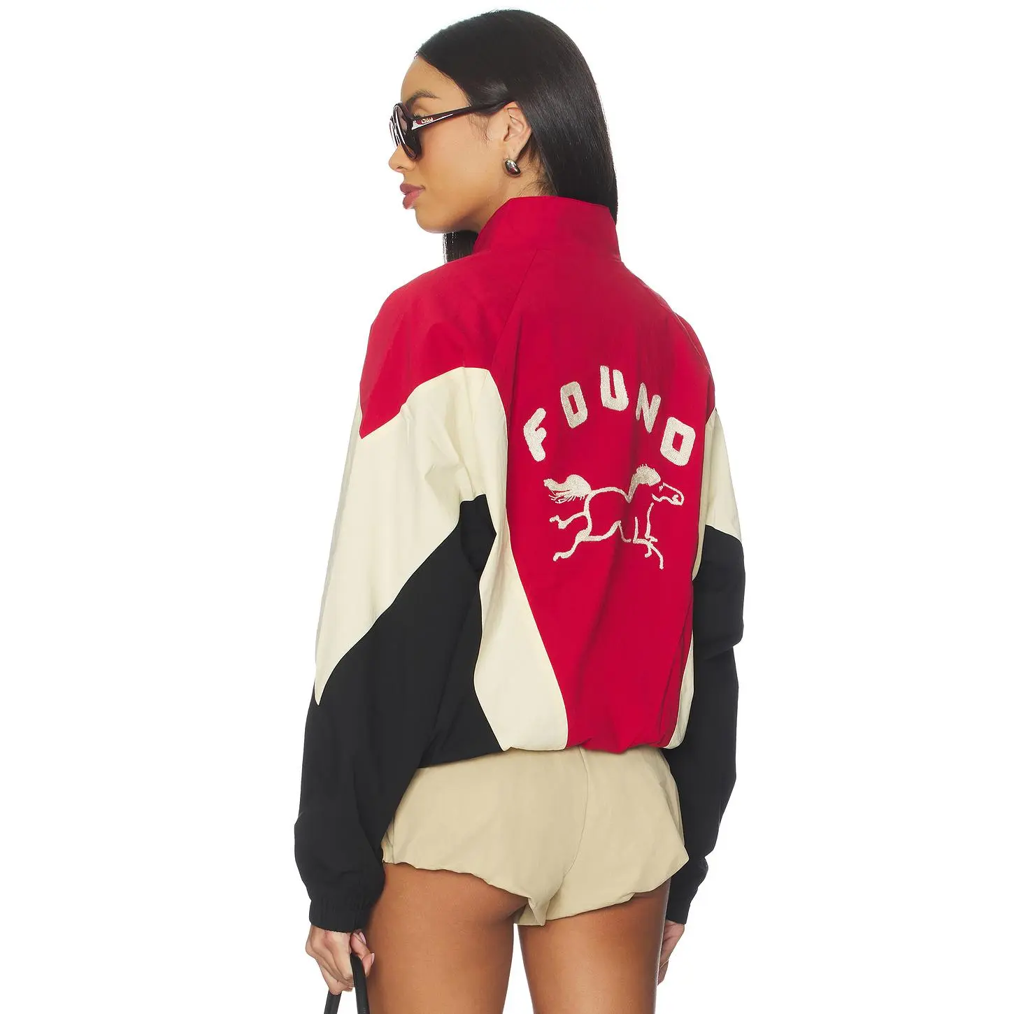 Found Pine & Rose Track Jacket in Red & Cream & Black
