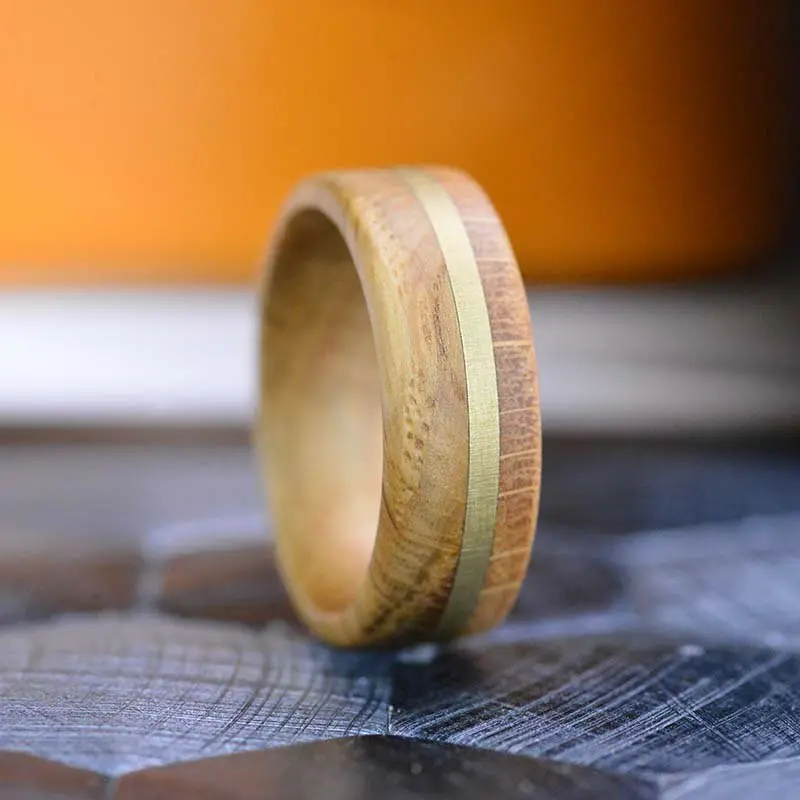 Real Whisky Barrel Solid Wood Ring wood rings for men, Anniversary Wooden Copper Engagement Rings