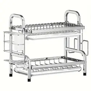 Stainless Steel Kitchen Dish Rack with Drainage System, Dish Drying Rack, Drainboard Dish Drainers, Multifunctional Organizer for Bowls Plates Tableware, Non-Food Contact Storage Solution