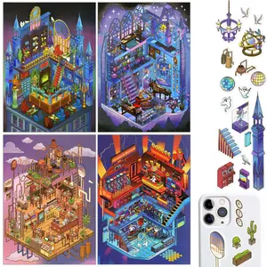 Halloween Horror 3D Miniature Scene Stickers, Premium Skull Stickers, DIY Fun Ghost Magic World Travel House Decorations, Stress Relief for Adults & Kids