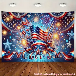 American Flag Fireworks Celebration Backdrop Banner for 2D Flat Printing Photography, Suitable for Live Streaming Backgrounds, Party Decorations, Birthday Anniversaries, And Room, Garden, Or Yard Decor. Reusable for Both Indoor And Outdoor Use