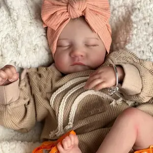Reborn Baby Dolls 19 inch 48cm Cloth Weighted Body Vinyl Reborn Toddler Doll Asleep with Painted Hiar Lifelike Dolls That Look Real Child Toys with Outfit & Accessories  Christmas gift Stuffed