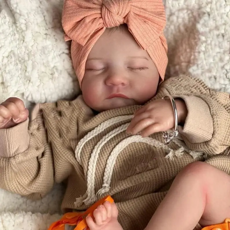 Reborn Baby Dolls 19 inch 48cm Cloth Weighted Body Vinyl Reborn Toddler Doll Asleep with Painted Hiar Lifelike Dolls That Look Real Child Toys with Outfit & Accessories Christmas gift Stuffed