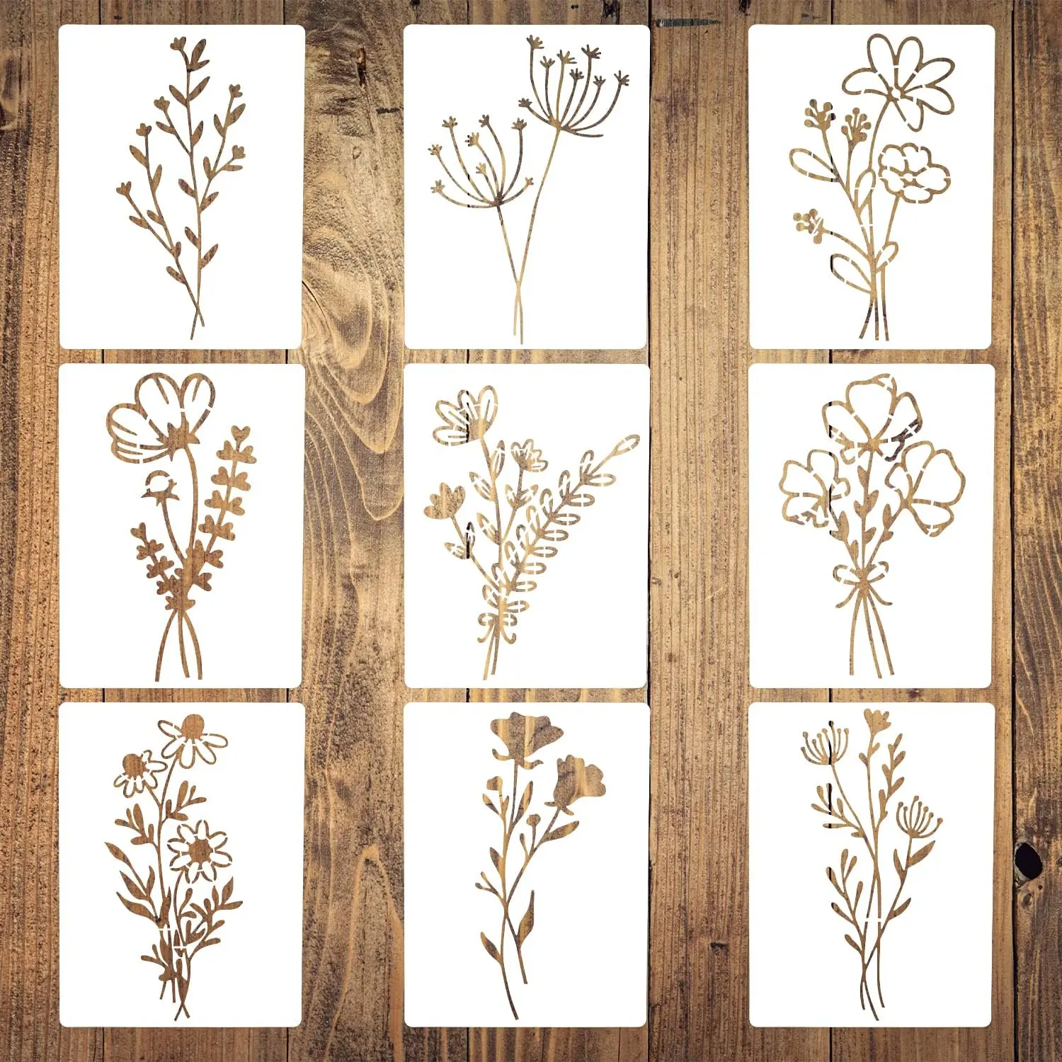 Stencils for Painting on , 9 count Flower Stencils for Painting,  Stencils for Painting, Wildflowers Stencil, Drawing Stencil for Painting on , Wall, Furniture