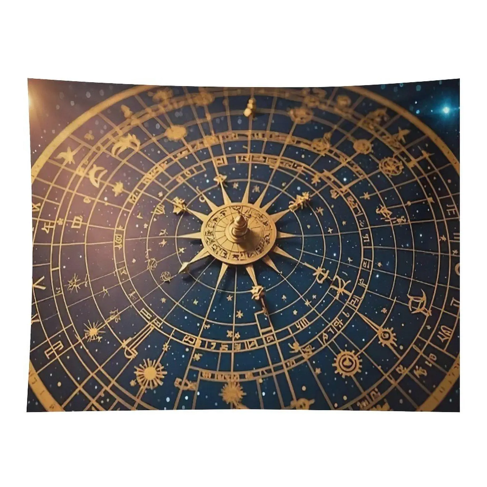 Antique Golden Astrological Star Chart Tapestry, Zodiac Constellation Wheel, Dark Cosmic Starry Sky Mystical Wall Decor, Home & Room Decor