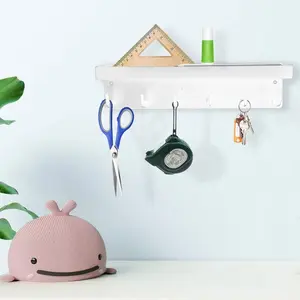 Magnetic No Drill Key Holder with Six Hooks and Tray, Wall Mounted Key Rack for Easy Organization, Multi Functional Home Storage Solution