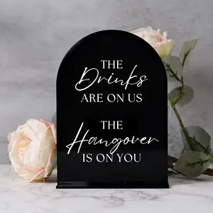 Acrylic Wedding Bar Sign with Stand, 12.70 Cm X 17.78 Cm Mirror Arch, Modern Acrylic Desktop Plaque for Weddings and Parties, Acrylic Plaque Decor
