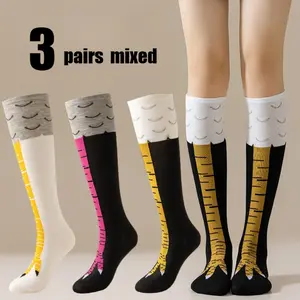 3 Pairs of Tiktok New Online Red Socks Children's Fun Chicken Feet Autumn and Winter Fun Thin Leg Long Tube Socks Calf Socks Knee Socks Calf Socks Fitness Socks Outdoor Socks Suitable for Friends and Girlfriends, Claw Print