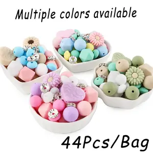 Silicone Beads Kit, 44pcs/set DIY Beads for Bracelet Necklace Jewelry Making, DIY Beading Accessories, Jewelry Making Supplies for Teenager, Jewelry Making Kit, Fun Art Crafts Supplies, DIY Mix Beads