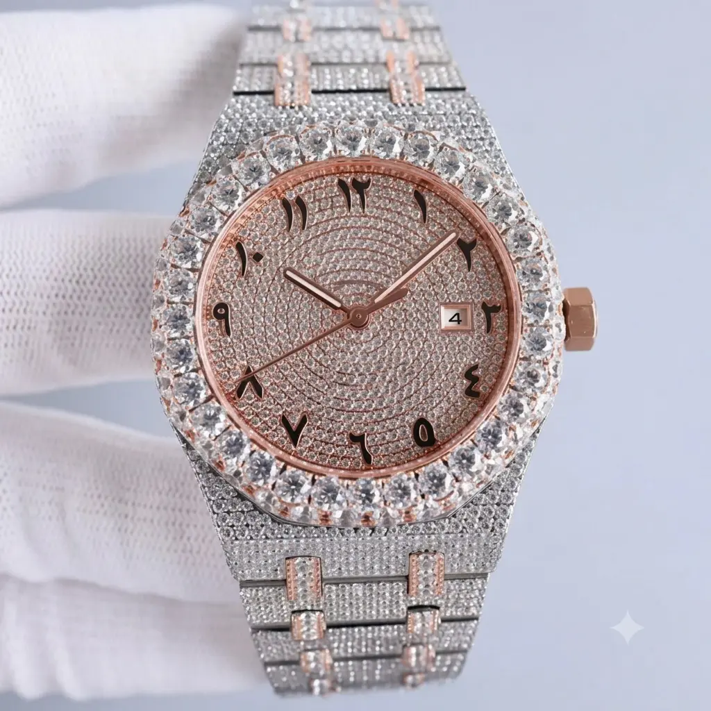 Men's High-Quality Automatic Iced Out Rhinestone Decor Wristwatch, Casual Trendy Stylish Fashionable Waterproof Men's Accessories, Casual Trendy Wristwatch, Fashionable Waterproof Wristwatch