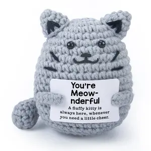 Handmade Cute Funny Crochet Cat Amigurumi, Inspirational Soft Cuddly Gift for Women, Positive Animal Decoration, Valentine's Day, Birthday, Christmas Socks Gift