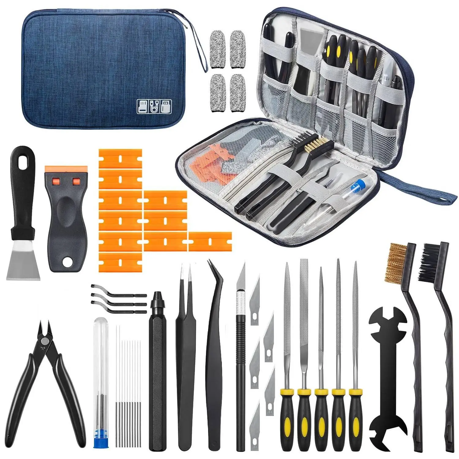 1Set 3D Printer Tool Kit, 3D Printer Additions for All FDM/SLA Printers, Including Nozzle Cleaning Tools, Removal Scraper, Finishing Tools,Files, Brushes, Wire Cutters, Deburring Tools