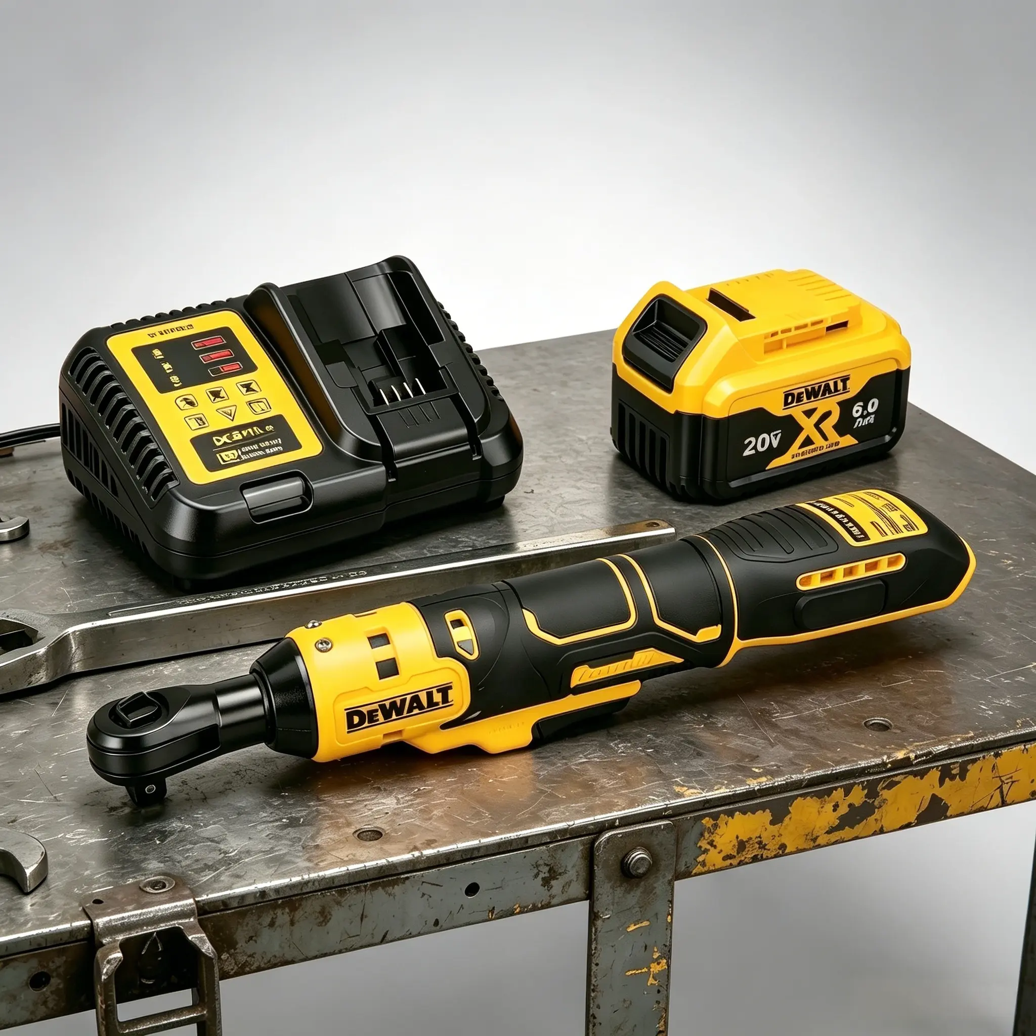 DEWALT DCF512 20V MAX XR Atomic Brushless Motor Ratchet Wrench, 1/2 in High Torque Square Drive Compact Slim Head Tool with Anti-Slip Grip, Reinforced Shell, Fast Charger, Batteries, 2500 rpm, 95 nm for Auto Repair, Narrow Gaps Work, House Renovation, Rub