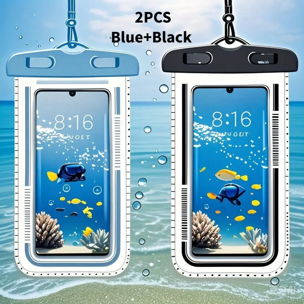 2-Pack IPX8 Waterproof Universal Cellphone Protector Case - Fits Most 7.2in Max Android/Smartphones, Blue & Black - Ideal for Beach, Swimming (Personal Use, Gifting)