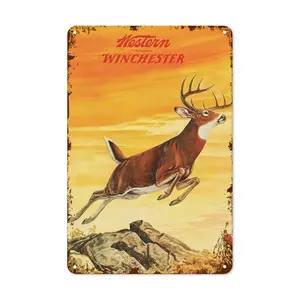 WSTKJW Vintage Western Metal Hunting Deer Sign, 12x8in Rustic Farmhouse Design Home Decor Product, Hanging Wall Plaque for Bar Patio, Retro Decor for Home Kitchen Garage, Home Decor Products