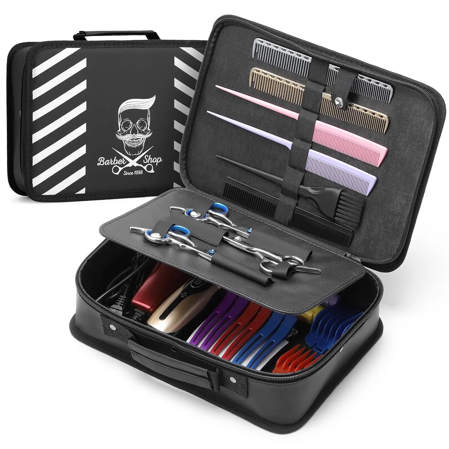 BarberTop Barber Carrying Case, Small Protective Salon/Travel Organizer with PVC Compartment for Clippers and Supplies