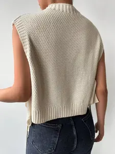 Spring Summer High Neck Ribbed Knit Vest, Textured Crochet Design, Perfect for Layering, Comfortable, Stylish and Casual, Women's Fashion Top, Womenswear