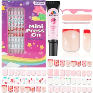 130 Pieces Press on Nails for Kids, EBANKU 5 Pack Kid Fake Nail Kit Old Cute Clouds Flower Heart Star Press on Nails for Girls 8-12 Years with Jelly Nail Adhesives & Nail Builder Glue
