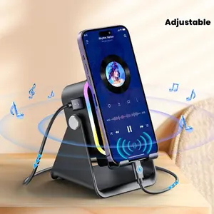 Wireless Induction Audio Speaker Stand, 5in1 Cellphone Holder, 3500mAh Rechargeable Emergency Power Bank, 360° Adjustable Mobile Tablet Stand with Colorful Ambient Light Gifts for Men Women, TikTokShopHolidayHaul