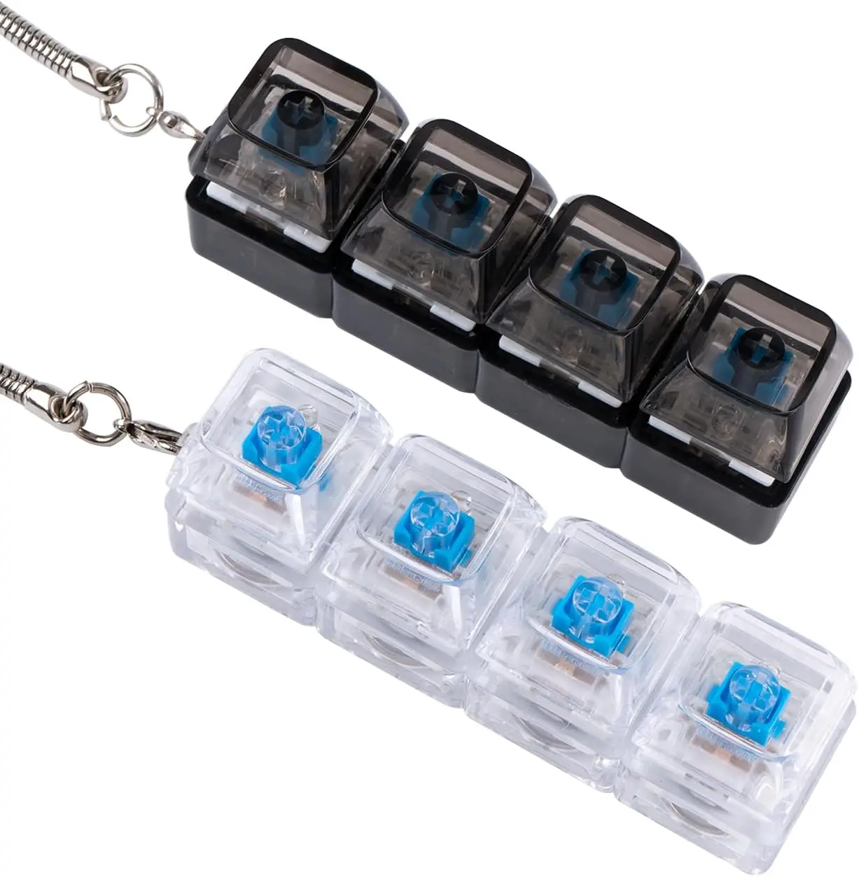 4-in-1 Transparent Keyboard Fidget Clicker Keychain Charm, Translucent Glow Anxiety Stress-Relieving Decompression Fidget Toy