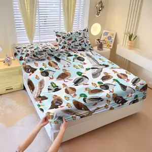 Duck-themed printed 3 Pcs fitted sheet set, including 2 coreless pillowcases, strong wrapping, various duck prints, a calming & therapeutic style, creating a natural & relaxed atmosphere, soft & comfortable bedding, perfect for gifting or personal use.