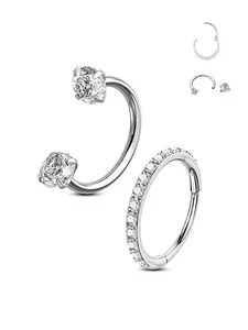 2PCS Nose Rings Hoops, 20g Double Gem Horseshoe Internal Threaded Nose Rings for Women, Nosepiercings, Septum Pierced Ring, Septum Clicker Daith Tragus Helix Rook Eyebrow Lip Piercing Jewelry, Perfect Gift