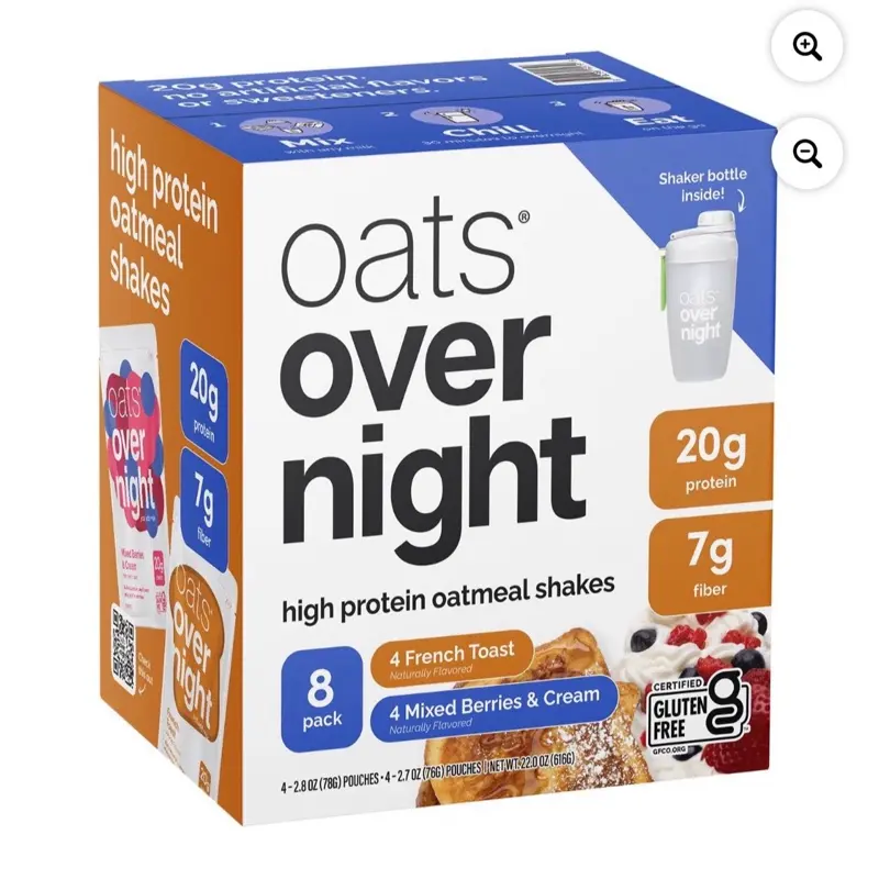 High Protein Overnight Oats Shake Variety Pack - 8-Pk Food, High Fibre Breakfast Oatmeal Pantry Item