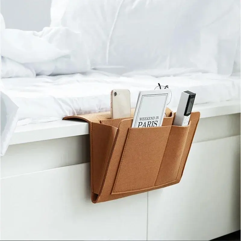 1pc Felt Bedside Fabric Storage Bag Pouch Bed Desk Bag Sofa TV Remote Control Hanging Caddy Couch Storage Organizer Bed Holder Pockets Hangable Organizer Pouch