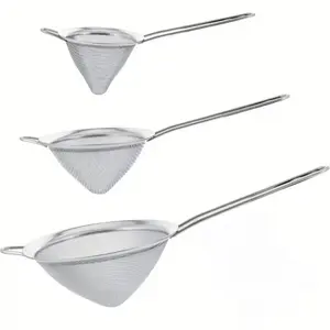 Set of 3 Stainless Steel Conical Strainers - 3", 4" & 5.5" Sizes - Chinois Style, Extra Fine Twill Mesh Sieve, Stainless Steel Strainers and Colanders for Kitchen