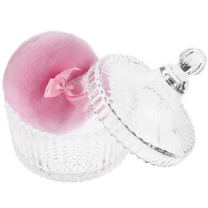 Large Velvet Powder Puff with Glass Storage Box, Washable Reusable Makeup Sponge, Beauty Cosmetics Gift Set for Christmas and Birthday, Face Body Glitter Puffs for Wet Dry Makeup Application, Makeup Accessories, Cosmetics Makeup Tools